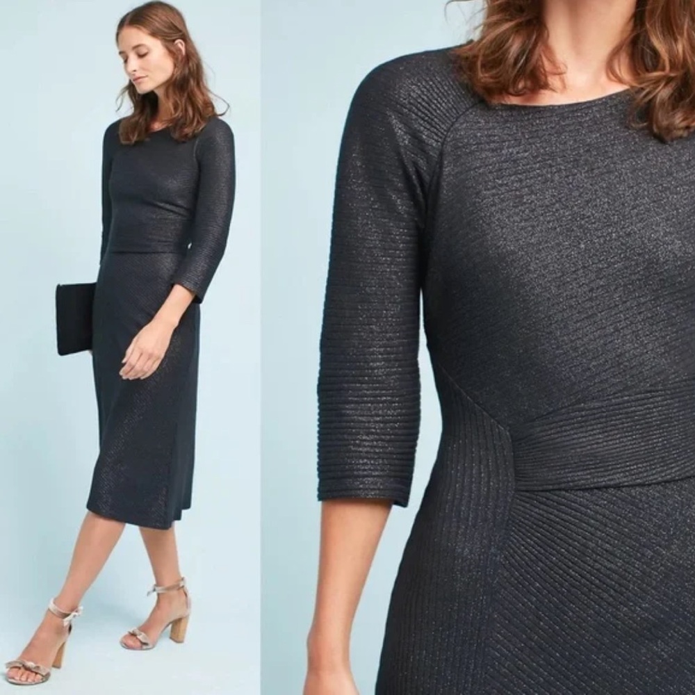 Anthropologie Akemi + Kim Black Metallic Ribbed Midi Dress
